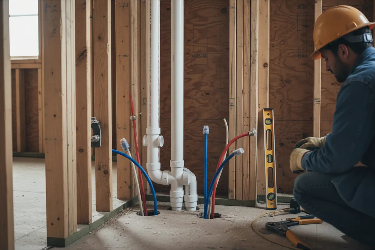 Drain and supply rough-in during Sump Pump Repair in Dennis